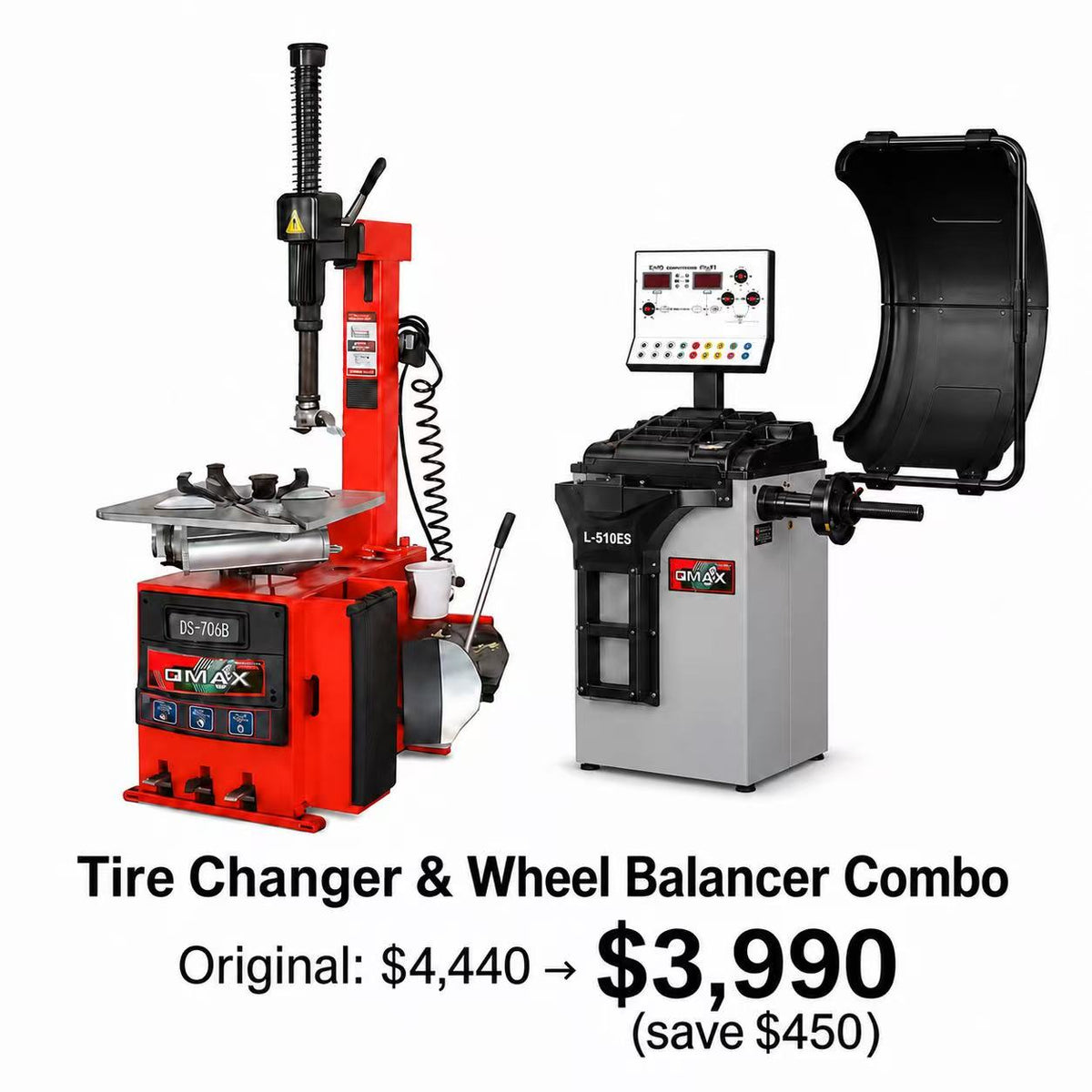 Tire Changer & Wheel Balancer Combo – DS706B + L-510ES / Combo démonte-pneus et équilibreuse – DS706B + L-510ES