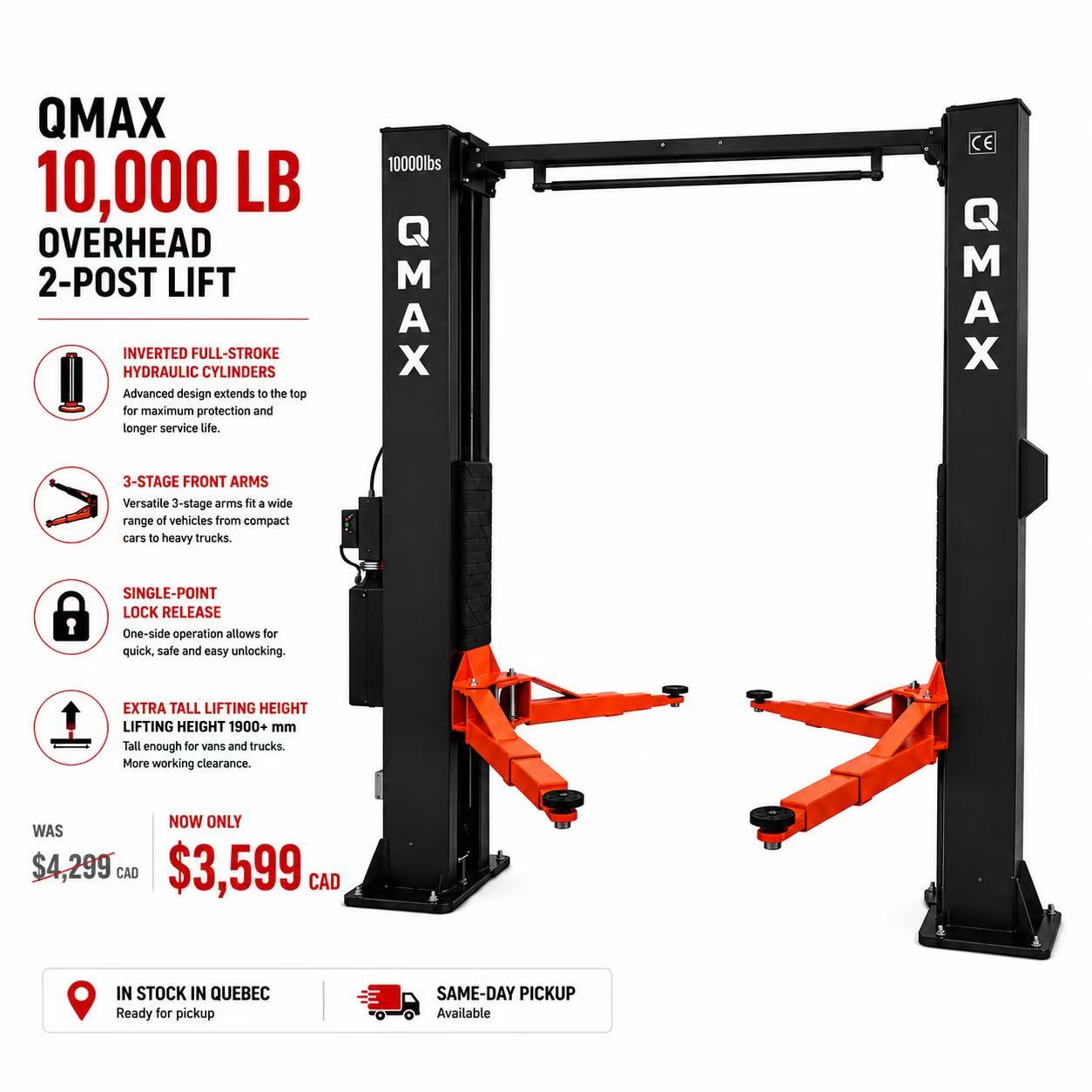QMAX 10,000 LB Overhead 2-Post Lift | Pont élévateur automobile 2 colonnes 10 000 lb