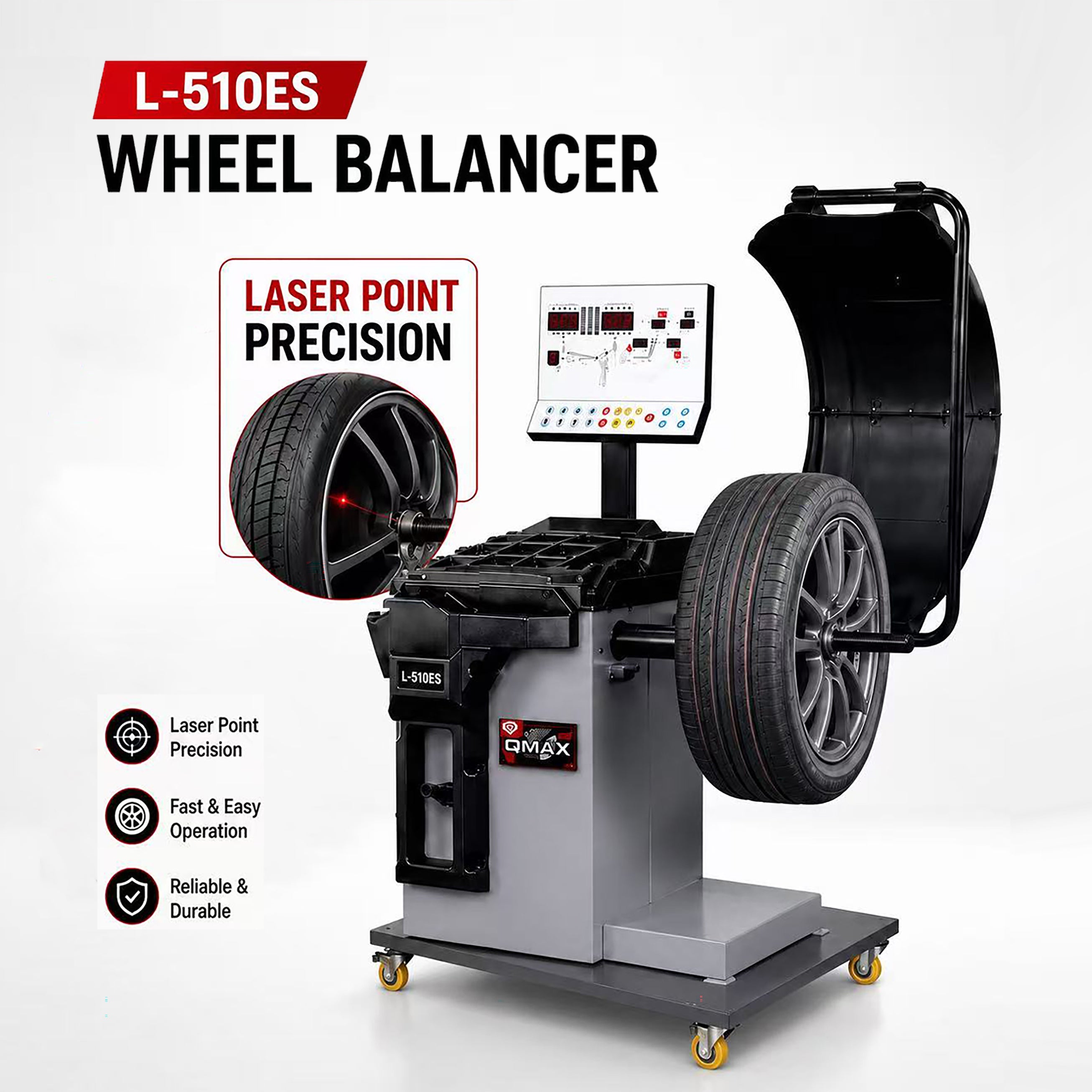 L-510ES Wheel Balancer | Équilibreuse de Roues L-510ES – Digital Display & High Precision (10–28”)