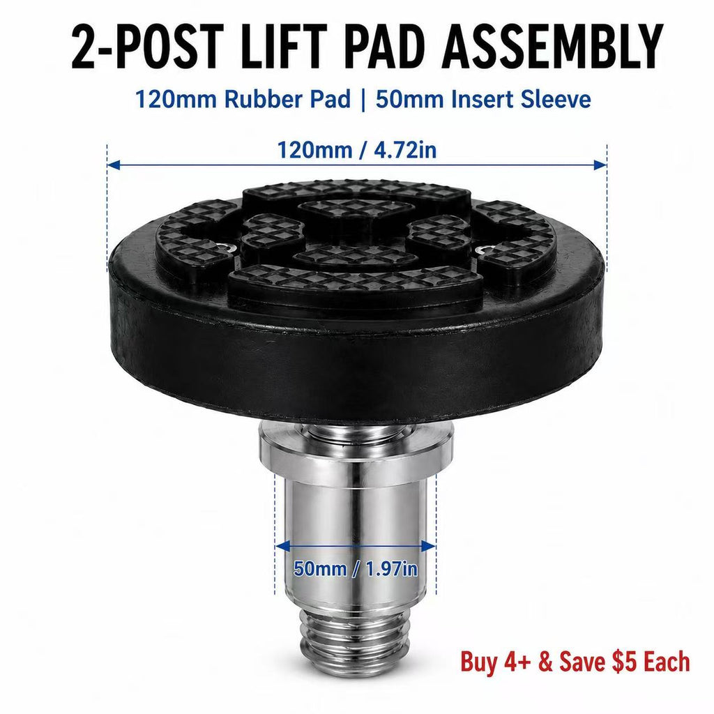 2-Post Car Lift Arm Pad Assembly – 120mm Rubber Pad, 50mm Insert Sleeve / Patin pour pont élévateur à 2 colonnes – caoutchouc 120 mm, manchon 50 mm