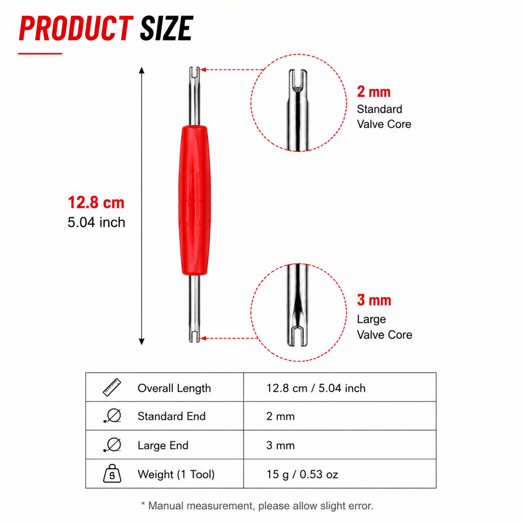 Double-Ended Tire Valve Core Remover & Installer Tool / Démonte-obus de valve double 2 mm et 3 mm
