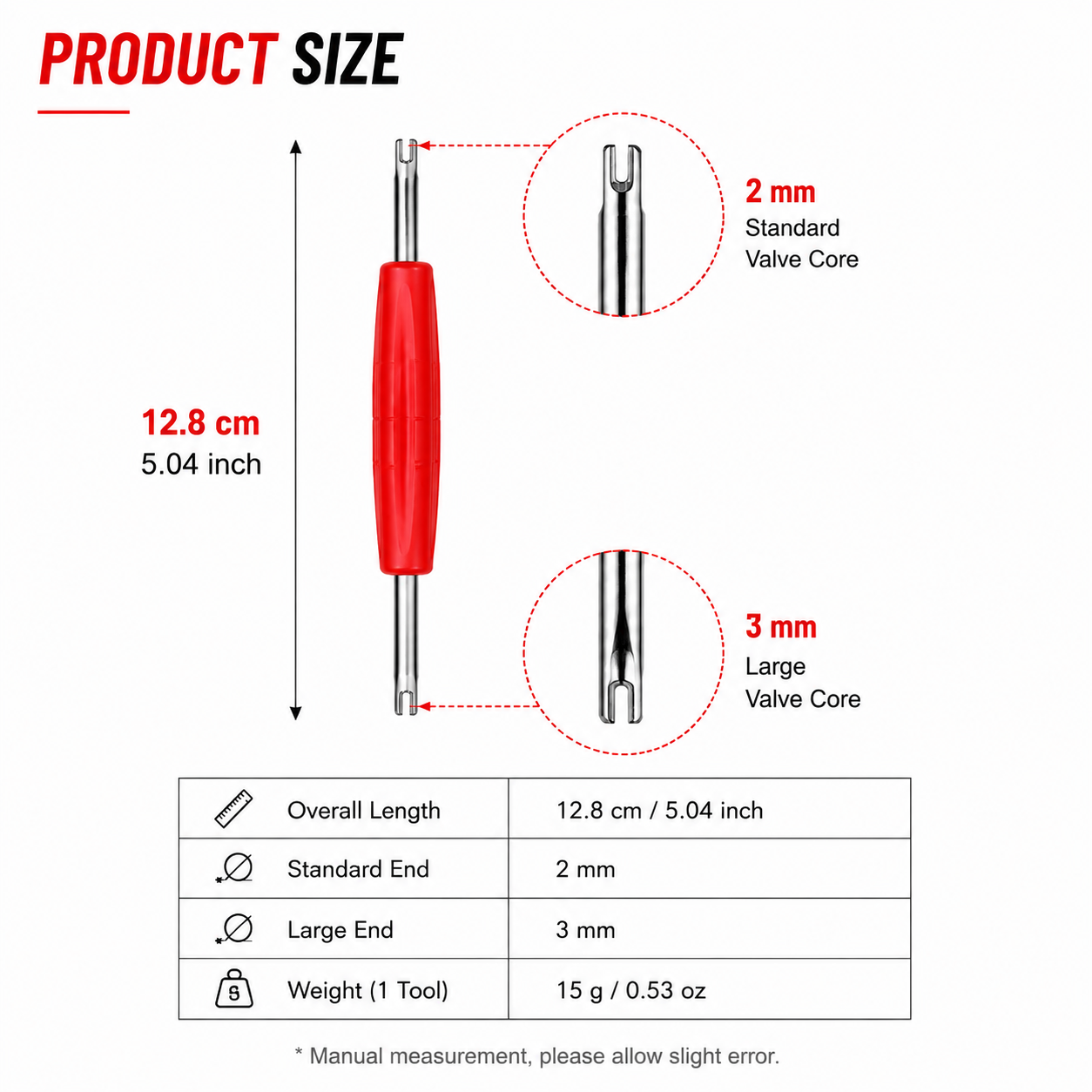 Double-Ended Tire Valve Core Remover & Installer Tool / Démonte-obus de valve double 2 mm et 3 mm
