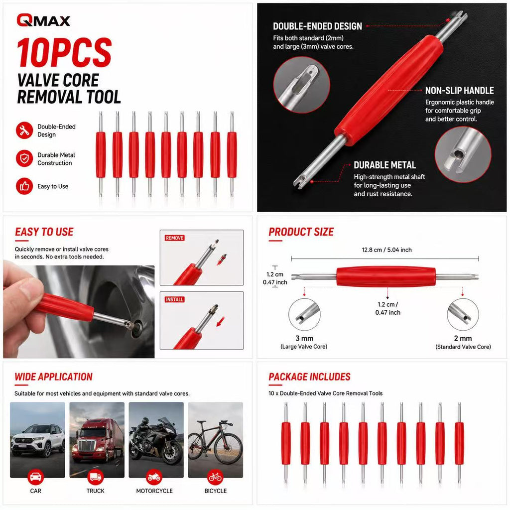 Double-Ended Tire Valve Core Remover & Installer Tool / Démonte-obus de valve double 2 mm et 3 mm